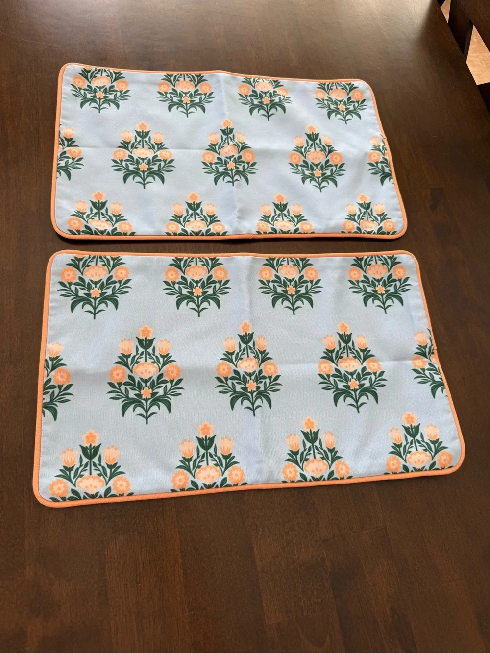 Set of 2 Floral Outdoor Throw Pillow Covers 12x20 Blue Peach New